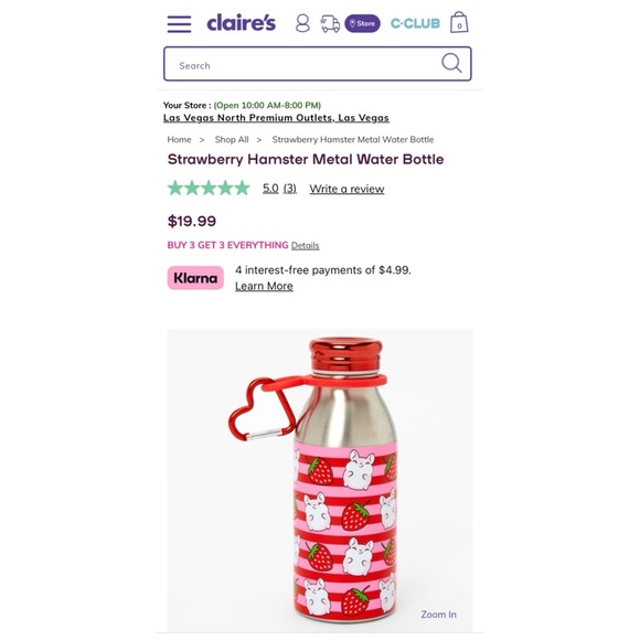 NWT Claire’s Strawberry Hamster Stainless Steel Water Bottle - Picture 4 of 5